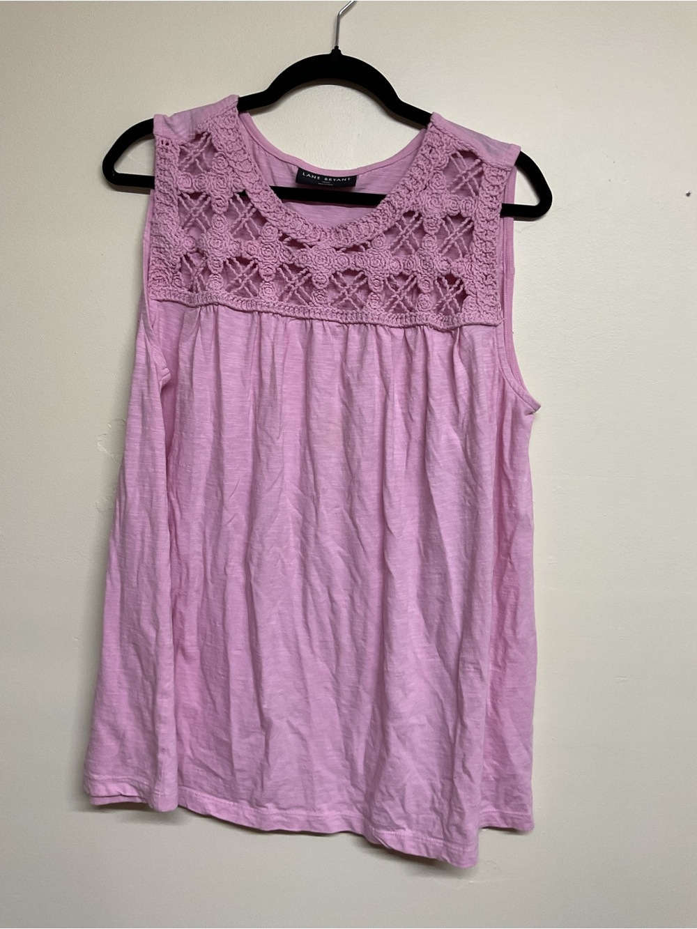 Lane Bryant Light Pink Crochet Yoke Tank Top